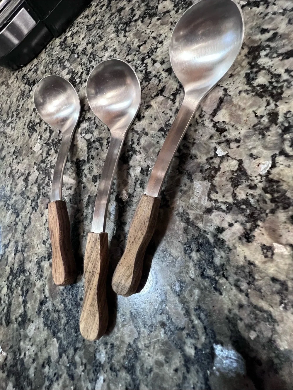 Vintage Stainless Steel mini Teaspoon Serving Spoons with Wooden Handles 3 pc